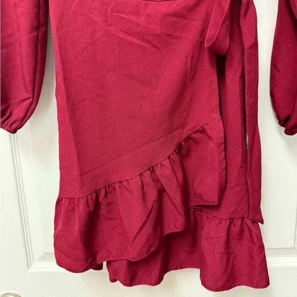 Nagoo Women’s Burgundy Red Ruffled Wrap Dress Size S - Picture 4 of 13